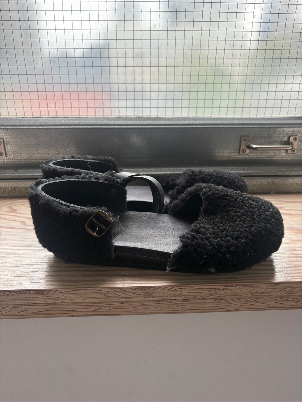 No. 6 shearling Mary Jane sandals size 10
